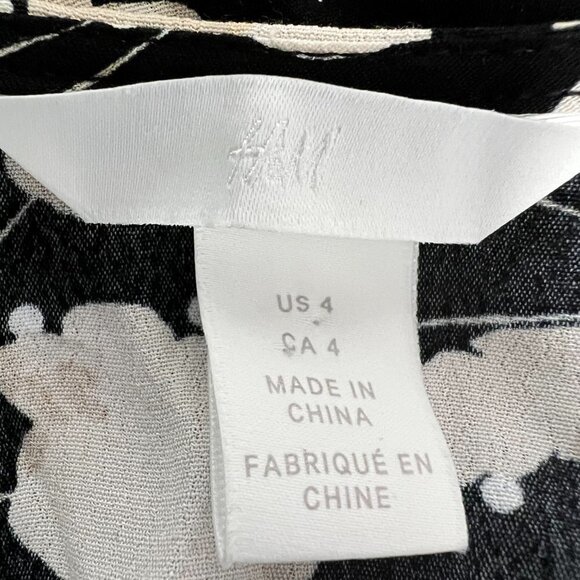 H&M Womens Multicolor Floral Long Sleeve Cinch Waist V-Neck Blouse Top Size 4 - Picture 9 of 10